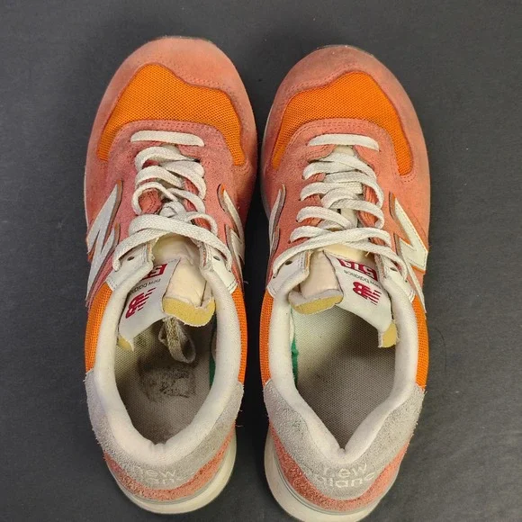 New Balance Mens 574 Sneakers Size 8 Orange Coral Suede Mesh Running Shoes - Picture 10 of 13